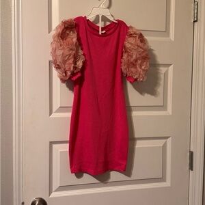 Pink Kids Dress with Floral Sleeves